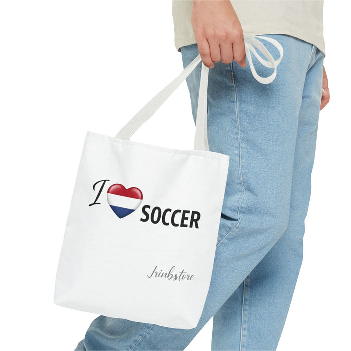 I Love Soccer Tote Bag — Heart Flag Design Soccer Fan Shopper