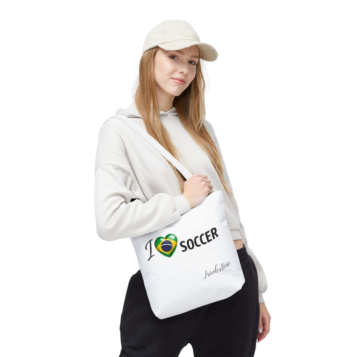 I  Soccer Tote Bag — Brazil Flag Heart Soccer Fan Tote