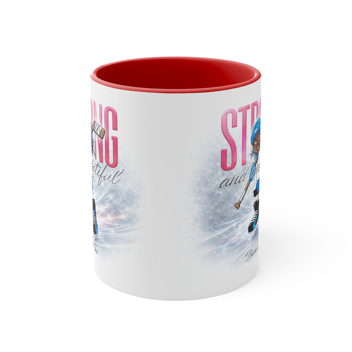 Accent Mug — "Strong and Beautiful" Hockey Girl Pink Interior