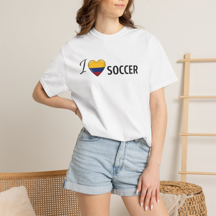 I Heart Soccer T‑Shirt with Colombian Flag Heart – Soccer Fan Tee