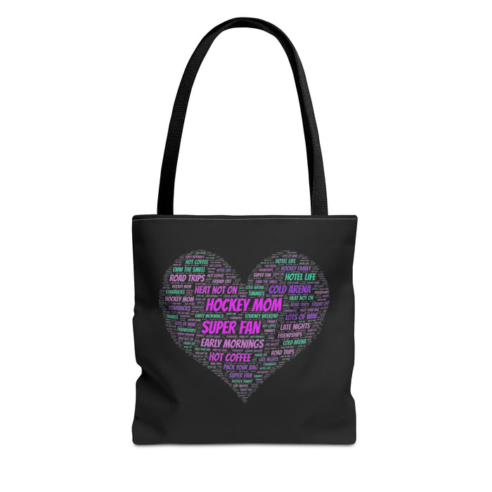 Hockey Mom Heart Tote Bag — Word Cloud Athletic Fan Gift
