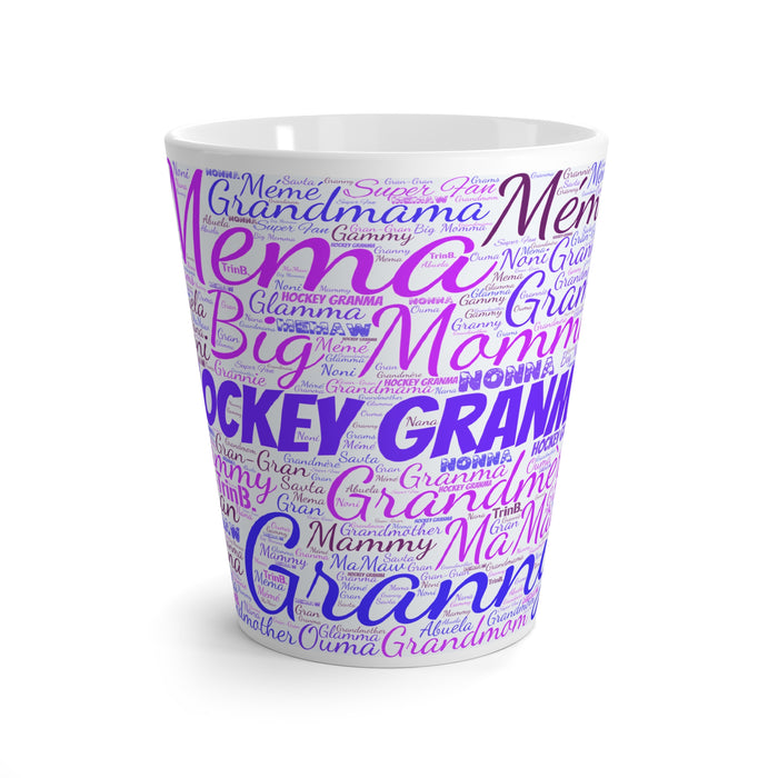 Latte Mug — 'Hockey Grandma' Word-Cloud Coffee Cup (Perfect Gift for Hockey Moms & Grandmothers)