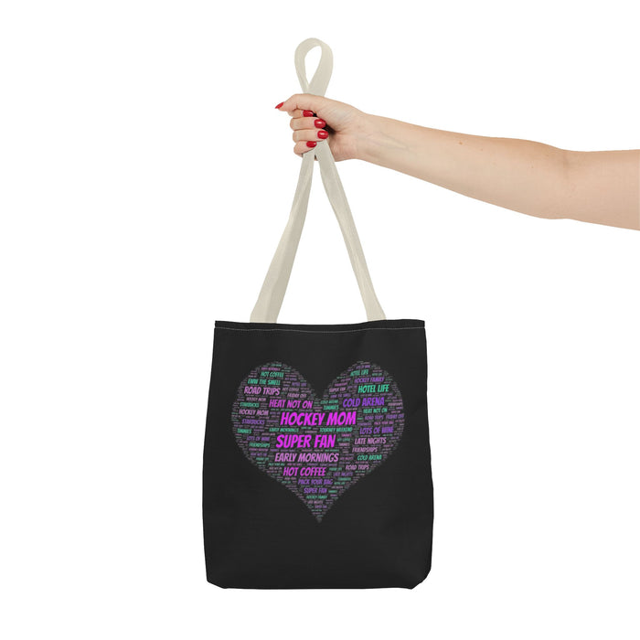 Hockey Mom Heart Tote Bag — Word Cloud Athletic Fan Gift