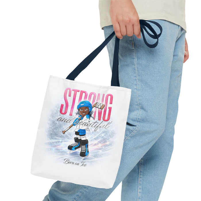 Strong and Beautiful Hockey Girl Tote Bag — Born on Ice All-Over Print