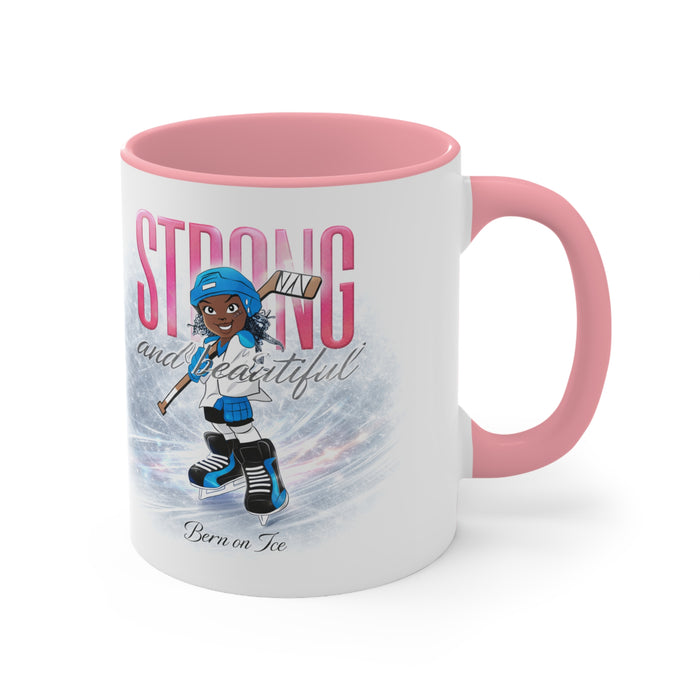 Accent Mug — "Strong and Beautiful" Hockey Girl Pink Interior