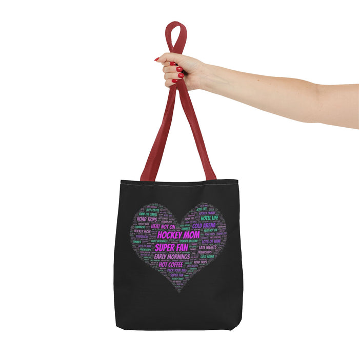 Hockey Mom Heart Tote Bag — Word Cloud Athletic Fan Gift