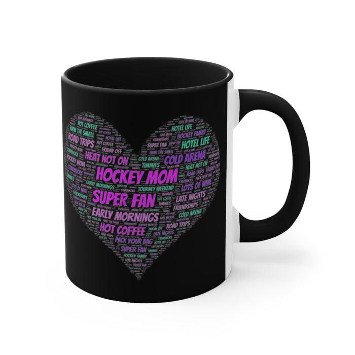 Hockey Mom Heart Accent Mug — 'Hockey Mom Super Fan' Pink Interior Coffee Cup