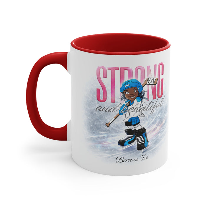 Accent Mug — "Strong and Beautiful" Hockey Girl Pink Interior
