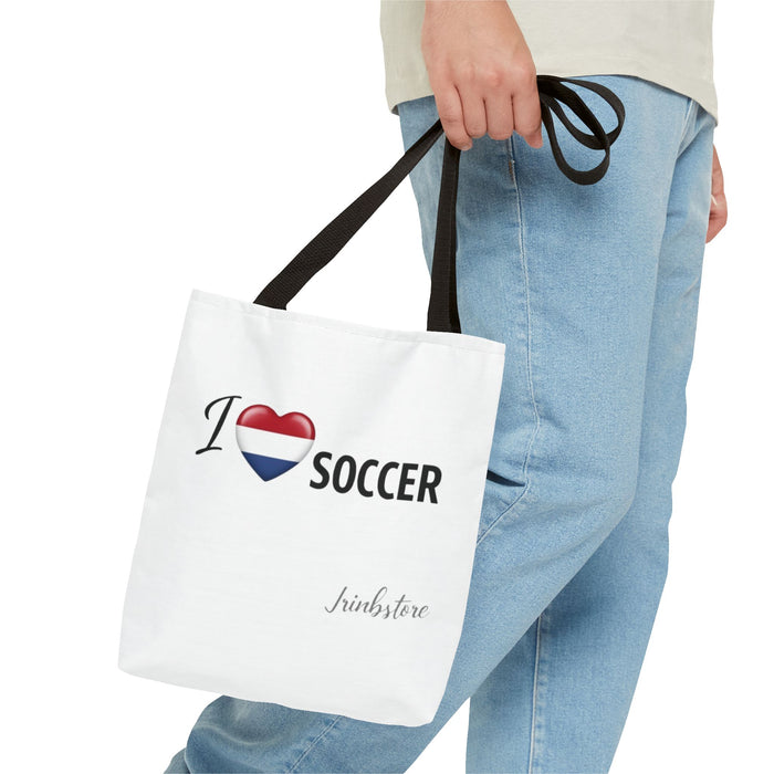 I Love Soccer Tote Bag — Heart Flag Design Soccer Fan Shopper