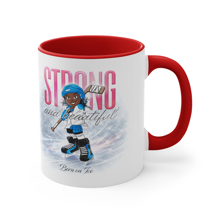 Accent Mug — "Strong and Beautiful" Hockey Girl Pink Interior