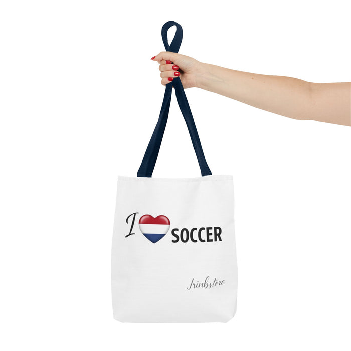I Love Soccer Tote Bag — Heart Flag Design Soccer Fan Shopper