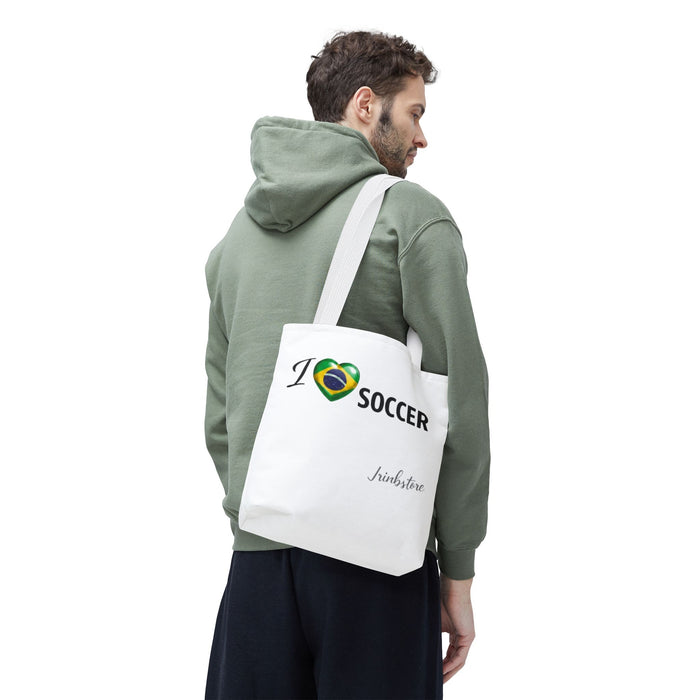 I  Soccer Tote Bag — Brazil Flag Heart Soccer Fan Tote