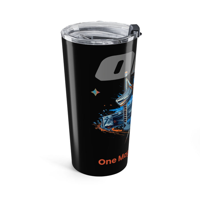 20oz Insulated Travel Tumbler — Retro Blue Racing Car Design