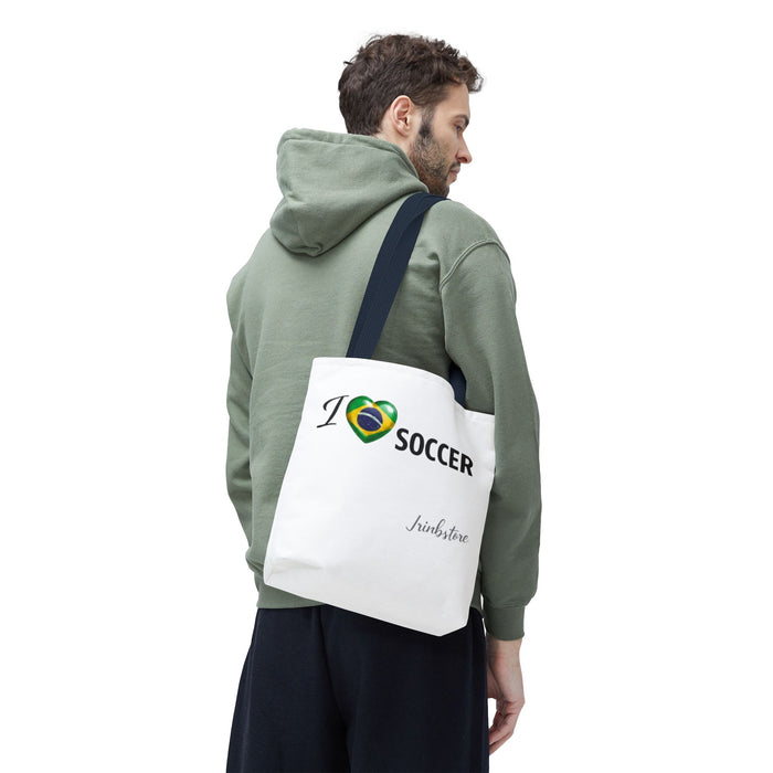 I  Soccer Tote Bag — Brazil Flag Heart Soccer Fan Tote