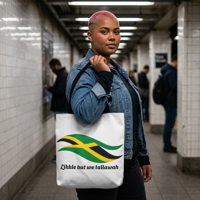 Jamaica Flag Wave Tote — "Likkle but we tallawah" Cotton Carryall