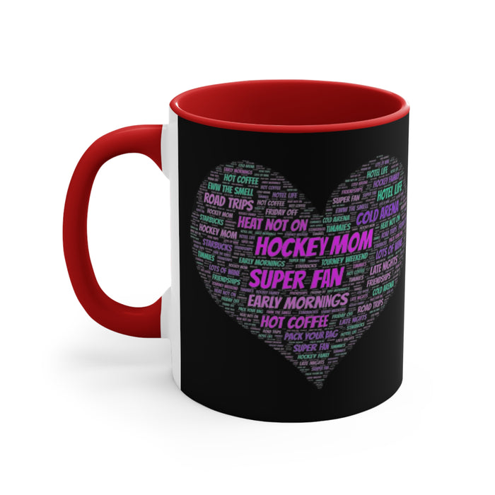 Hockey Mom Heart Accent Mug — 'Hockey Mom Super Fan' Pink Interior Coffee Cup