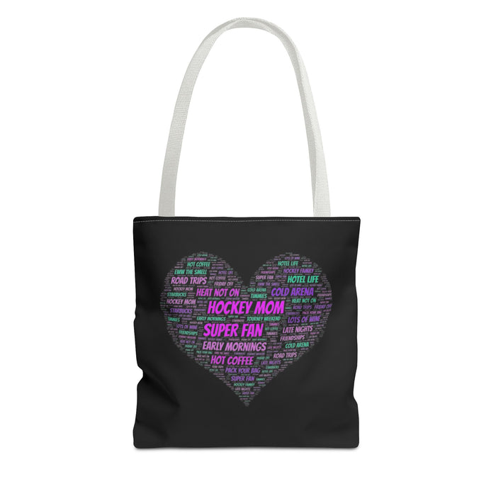 Hockey Mom Heart Tote Bag — Word Cloud Athletic Fan Gift