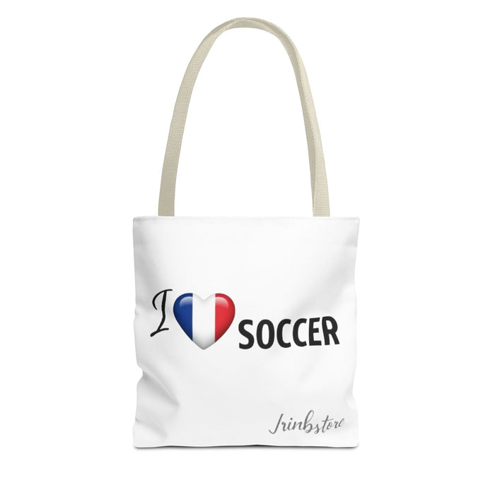 Soccer Tote Bag - "I  Soccer" with French Flag Heart, Casual Sports Fan Gift