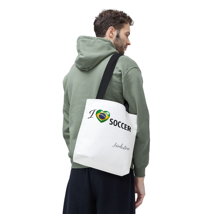 I  Soccer Tote Bag — Brazil Flag Heart Soccer Fan Tote