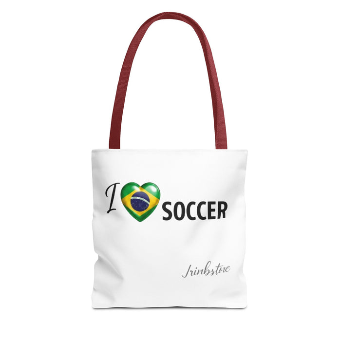 I  Soccer Tote Bag — Brazil Flag Heart Soccer Fan Tote
