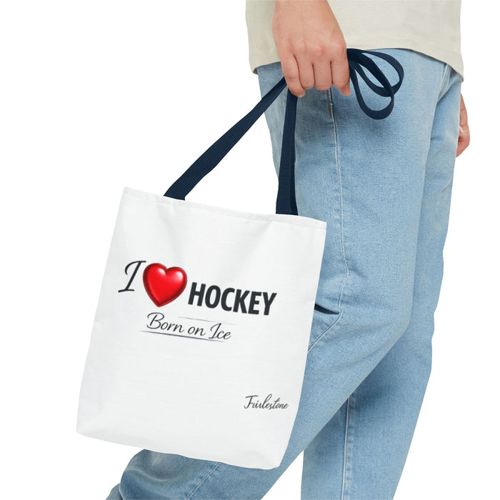 I  Hockey Tote Bag — "Born on Ice" Hockey Lover Canvas Tote