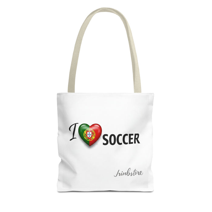 I Love Soccer Tote Bag – Portugal Heart Flag Design