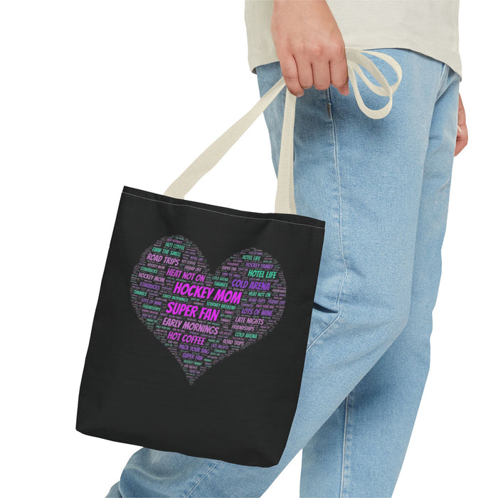 Hockey Mom Heart Tote Bag — Word Cloud Athletic Fan Gift