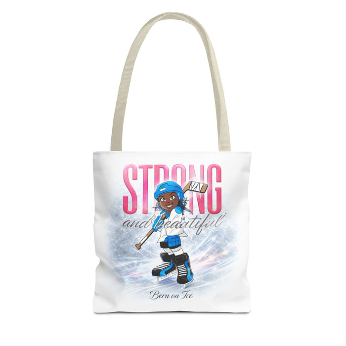 Strong and Beautiful Hockey Girl Tote Bag — Born on Ice All-Over Print