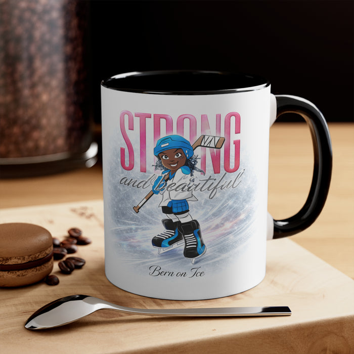 Accent Mug — "Strong and Beautiful" Hockey Girl Pink Interior