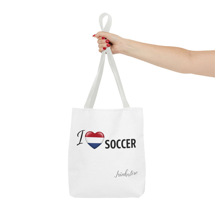I Love Soccer Tote Bag — Heart Flag Design Soccer Fan Shopper