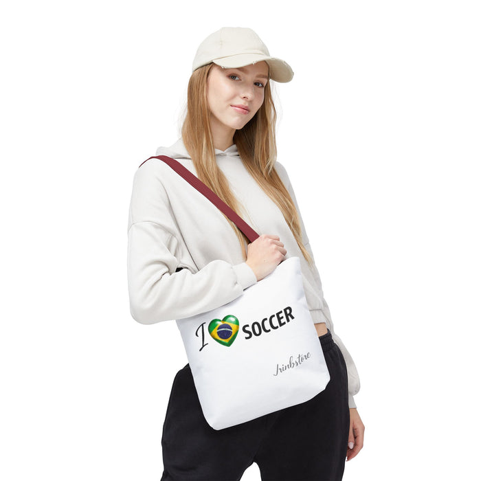 I  Soccer Tote Bag — Brazil Flag Heart Soccer Fan Tote
