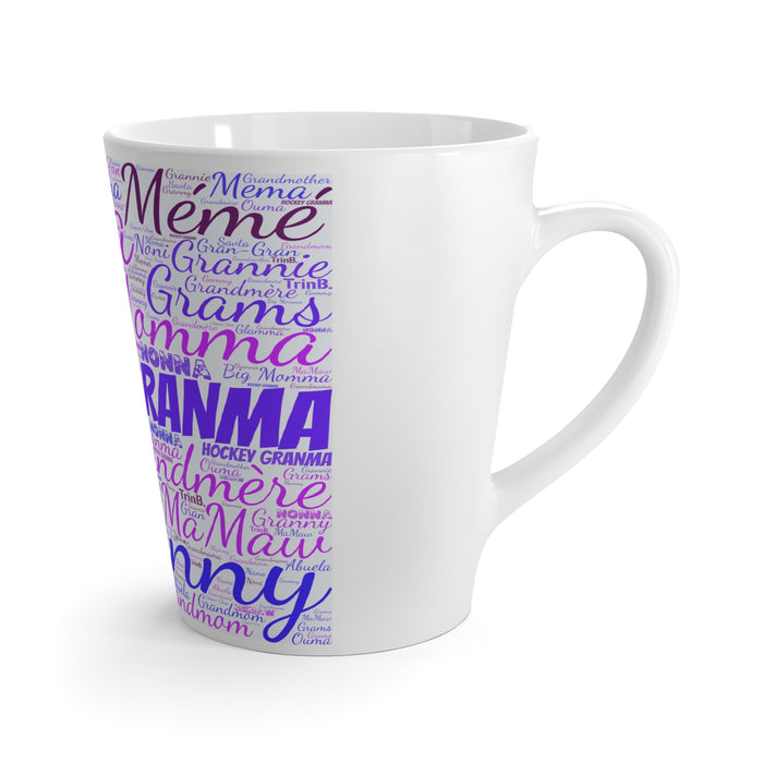 Latte Mug — 'Hockey Grandma' Word-Cloud Coffee Cup (Perfect Gift for Hockey Moms & Grandmothers)
