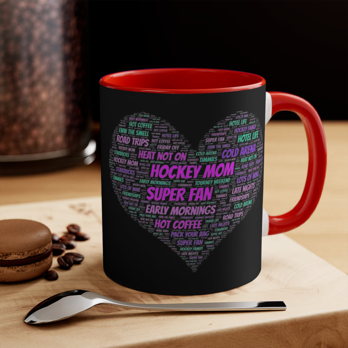 Hockey Mom Heart Accent Mug — 'Hockey Mom Super Fan' Pink Interior Coffee Cup