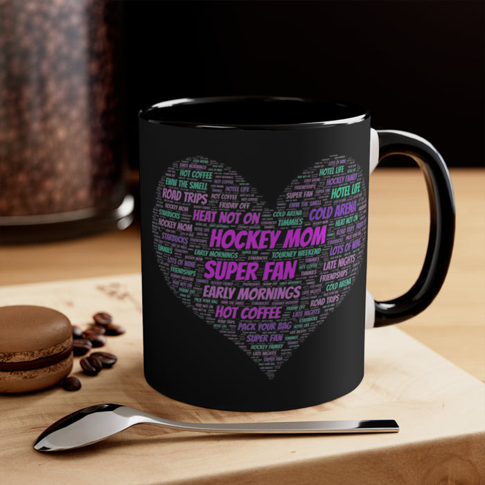 Hockey Mom Heart Accent Mug — 'Hockey Mom Super Fan' Pink Interior Coffee Cup