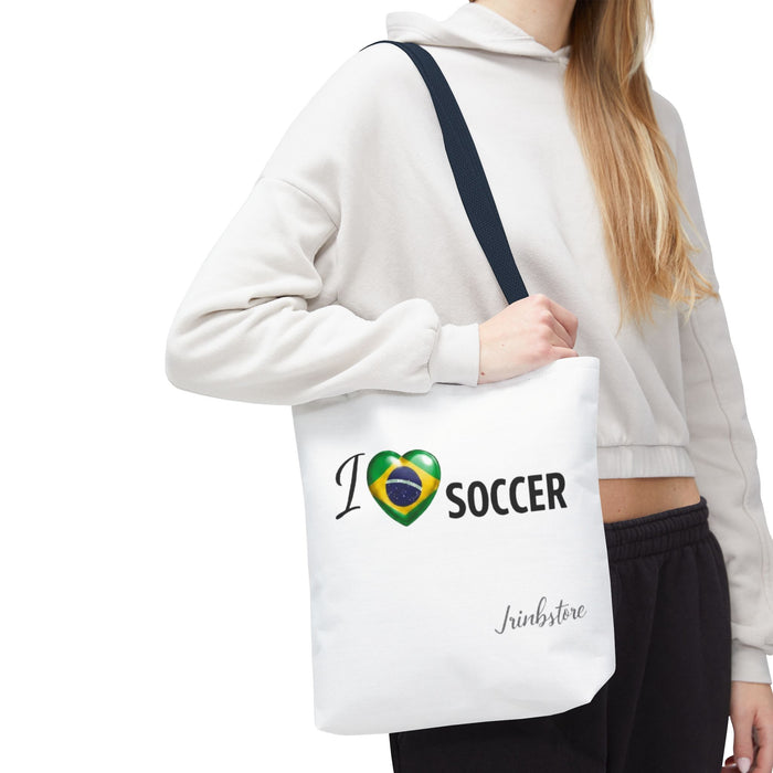 I  Soccer Tote Bag — Brazil Flag Heart Soccer Fan Tote